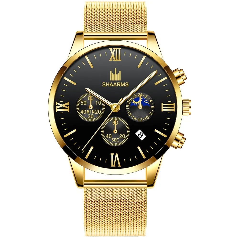 men's watches stainless mesh straps calendar quartz wrist watches ✈️ free.shipping