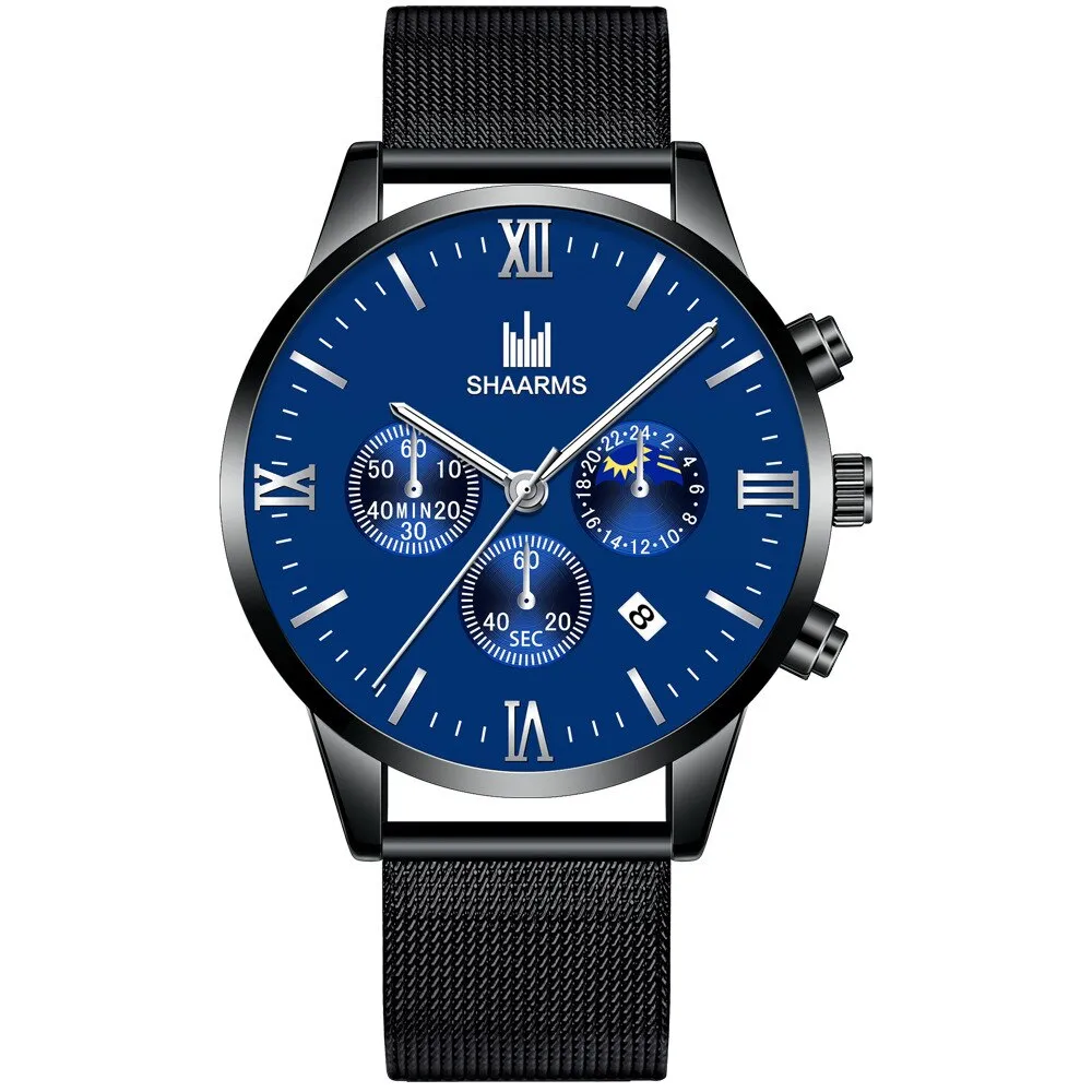 men's watches stainless mesh straps calendar quartz wrist watches ✈️ free.shipping