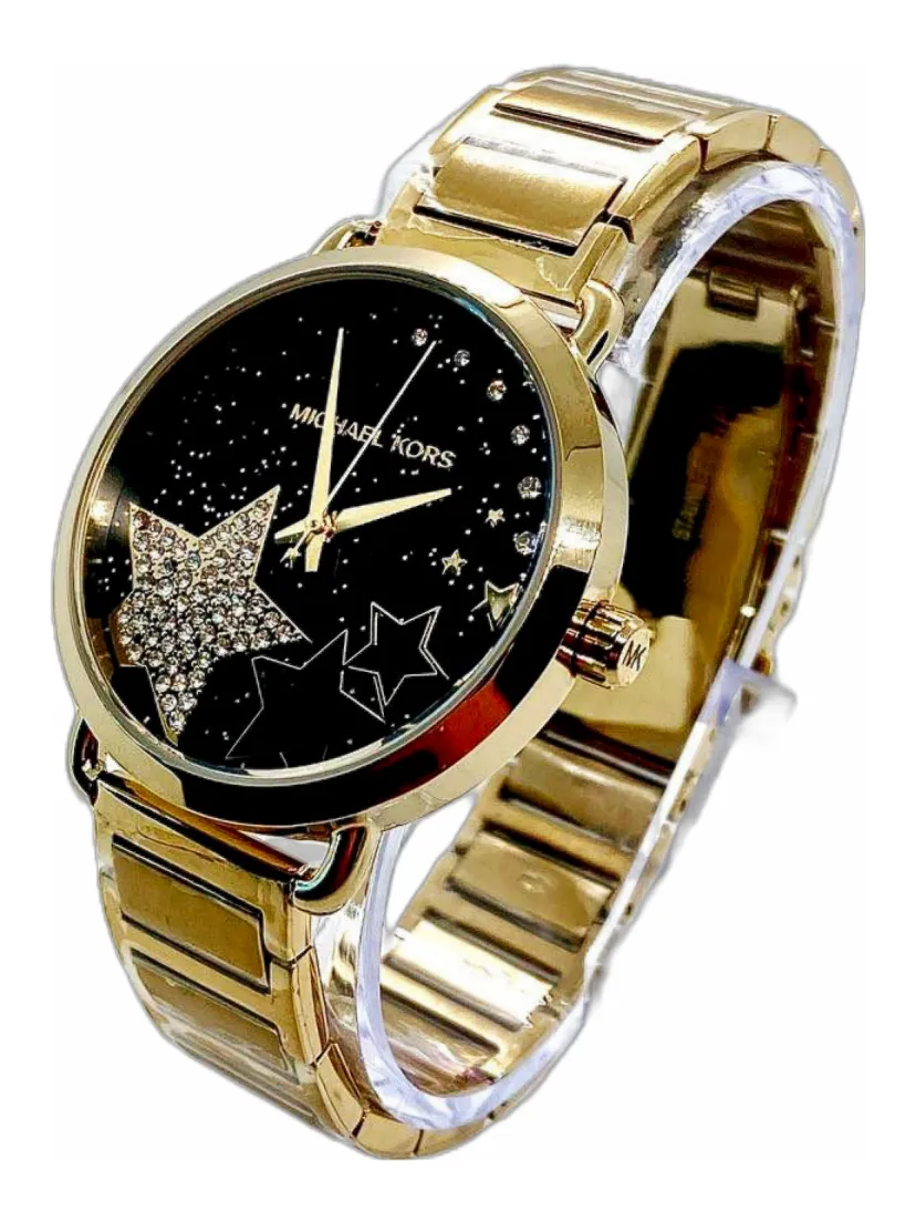 Michael Kors Portia Black Crystal Pave Dial Ladies Gold Tone Watch MK3794