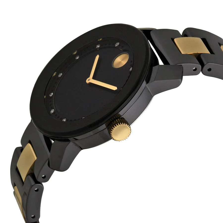Movado Bold Black Dial Black Ceramic and Yellow Gold Ion-plated Ladies Watch 3600233