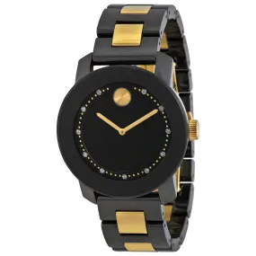 Movado Bold Black Dial Black Ceramic and Yellow Gold Ion-plated Ladies Watch 3600233