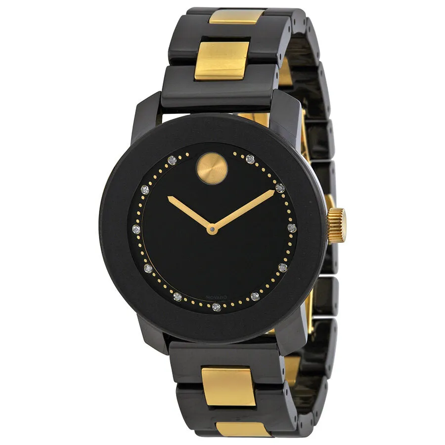 Movado Bold Black Dial Black Ceramic and Yellow Gold Ion-plated Ladies Watch 3600233