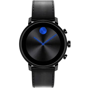 Movado Connect 2.0 Unisex Powered with Wear OS by Google Stainless Steel and Black Leather Smartwatch, Color: Black