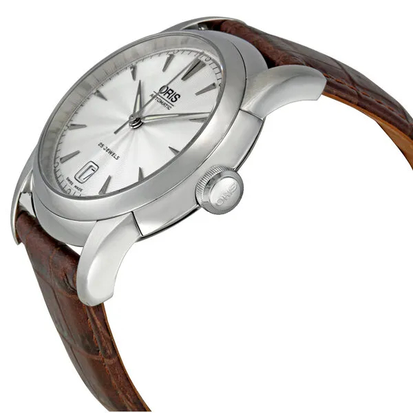 Oris Artelier Date Silver Dial Brown Leather Strap Automatic Men's Watch 633-7544-4051LS