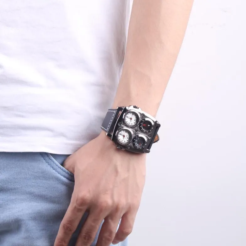 OULM Army Military Watch Multiple Time Zone Thermometer Compass Voyager Russia Clock