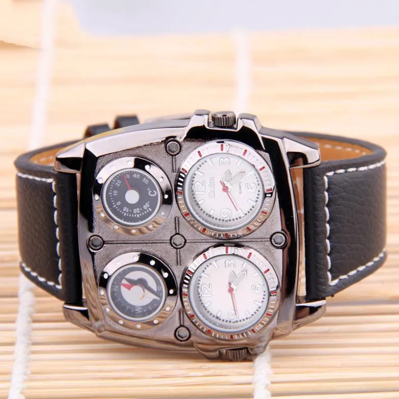 OULM Army Military Watch Multiple Time Zone Thermometer Compass Voyager Russia Clock