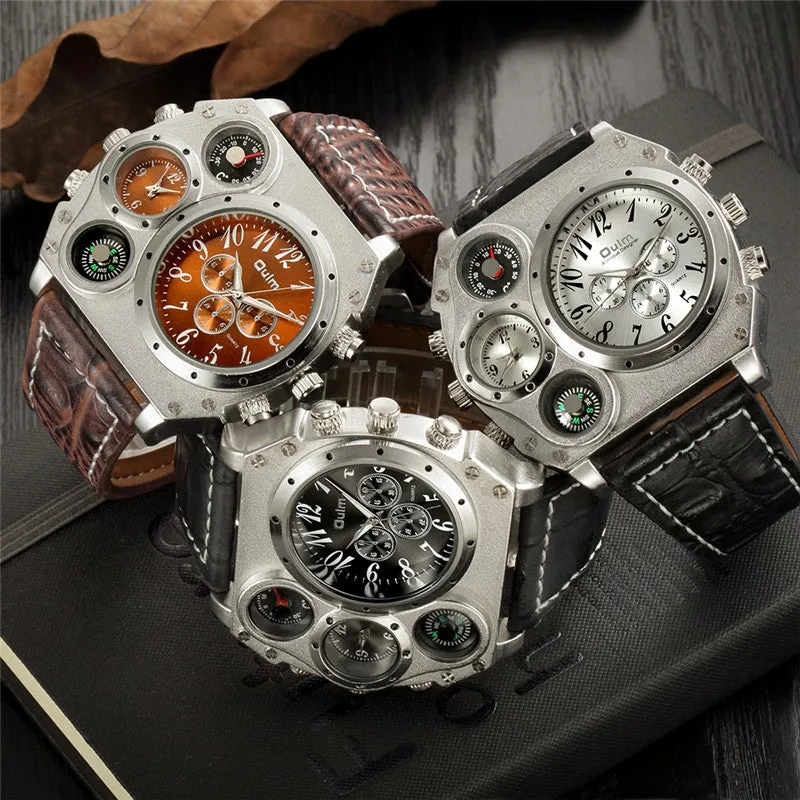 Oulm Large Big Dial Luxury Design Mens Sports Watches Male Quartz Watch Unique Leather Strap Wristwatch relogio esportivo