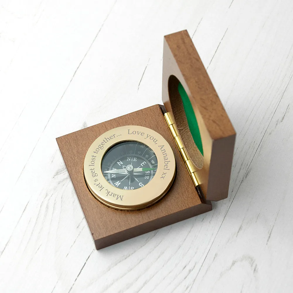 Personalised Brass Traveller's Compass with Wooden Box