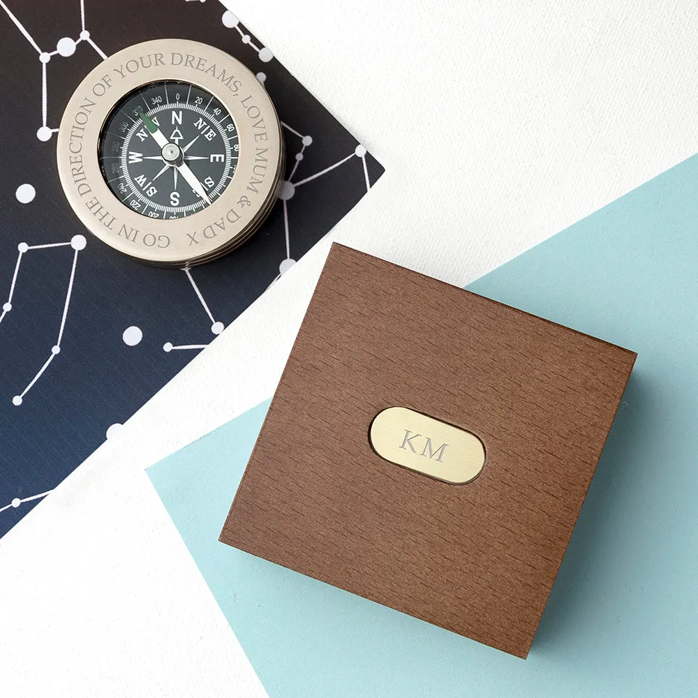 Personalised Brass Traveller's Compass with Wooden Box