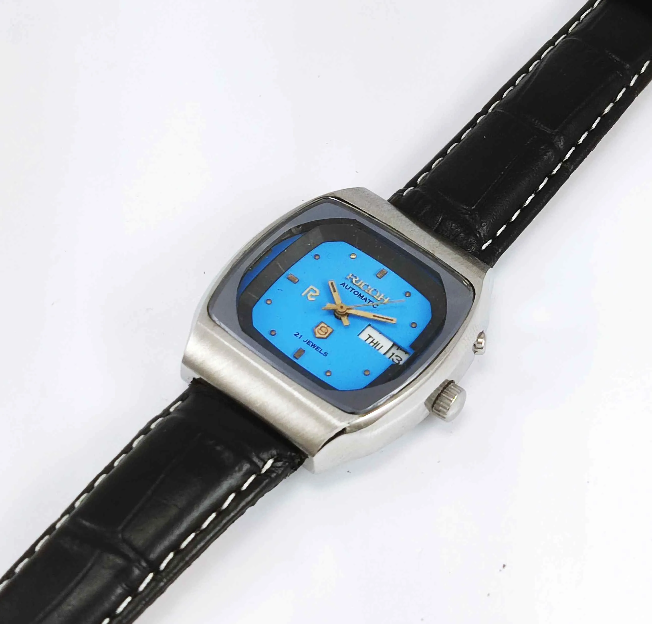 Ricoh Automatic 21 Jewels R31 Sky Blue Dial Day Date Men's Mechanical Watch