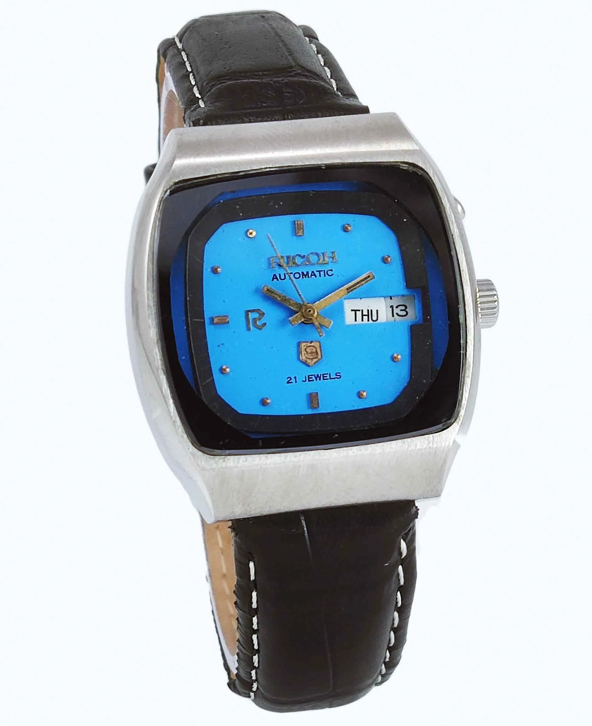 Ricoh Automatic 21 Jewels R31 Sky Blue Dial Day Date Men's Mechanical Watch