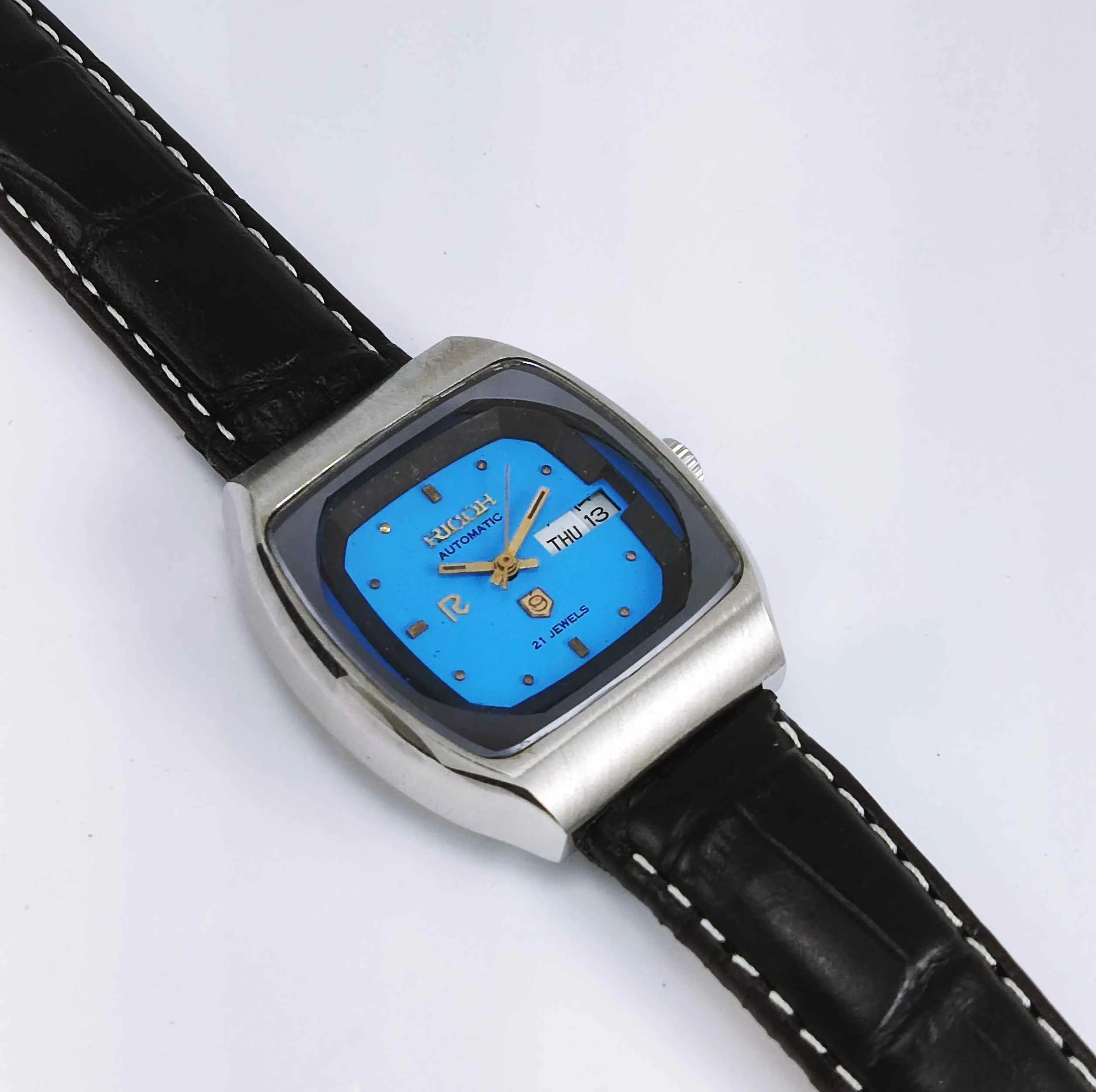 Ricoh Automatic 21 Jewels R31 Sky Blue Dial Day Date Men's Mechanical Watch