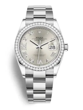 Rolex Datejust 36 Silver Diamond Dial Automatic Unisex Oyster Watch 126284SRDO