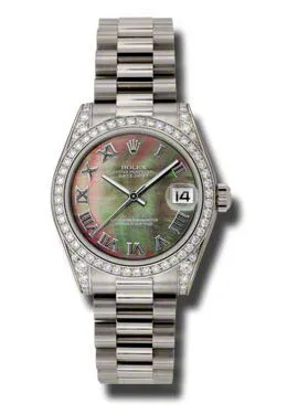 Rolex Datejust Lady 31 Dark Mother Of Pearl Dial 18K White Gold President Automatic Ladies Watch 178159BKMRP