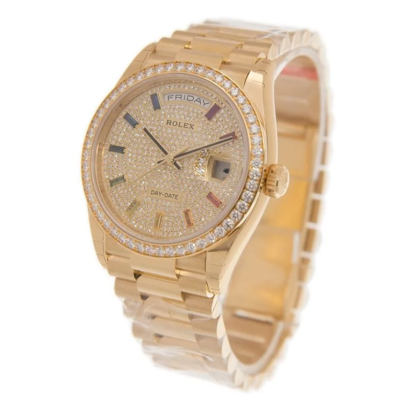 Rolex Day-Date 36 Diamond Pave Dial 18kt Yellow Gold President Watch 128348DSP