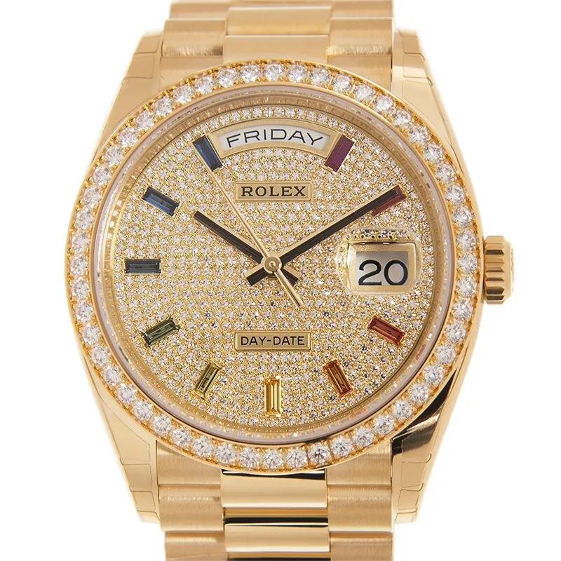 Rolex Day-Date 36 Diamond Pave Dial 18kt Yellow Gold President Watch 128348DSP