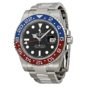 Rolex GMT Master II Black Lacquer Dial 18K White Gold Oyster Bracelet Pepsi Bezel Automatic Men's Watch 116719BKSO