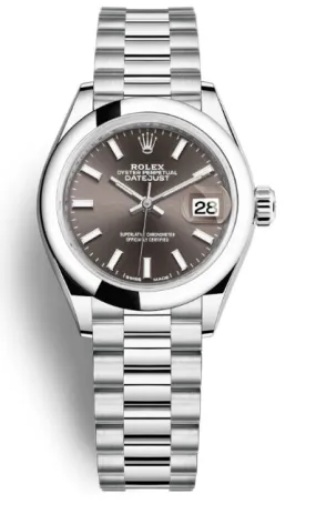 Rolex Lady-Datejust Grey Dial Automatic Platinum President Watch 279166GYSP