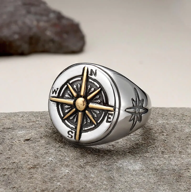 Round Compass Stainless Steel Ring