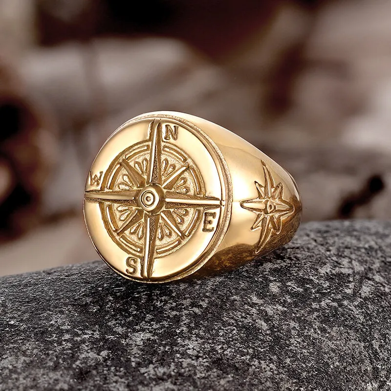 Round Compass Stainless Steel Ring