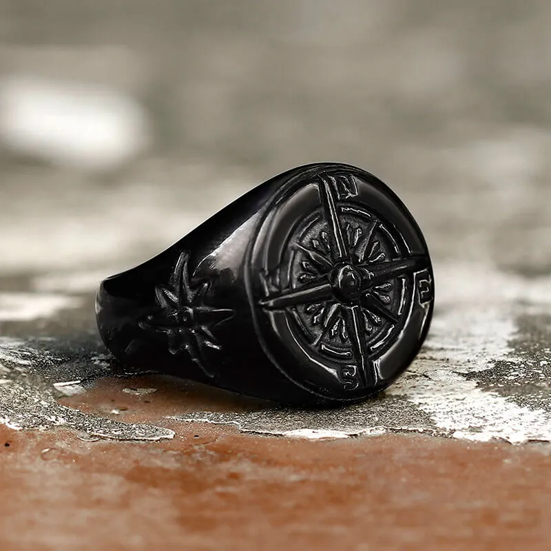 Round Compass Stainless Steel Ring