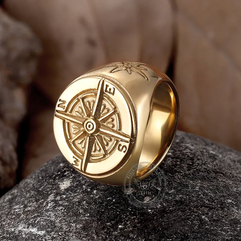 Round Compass Stainless Steel Ring