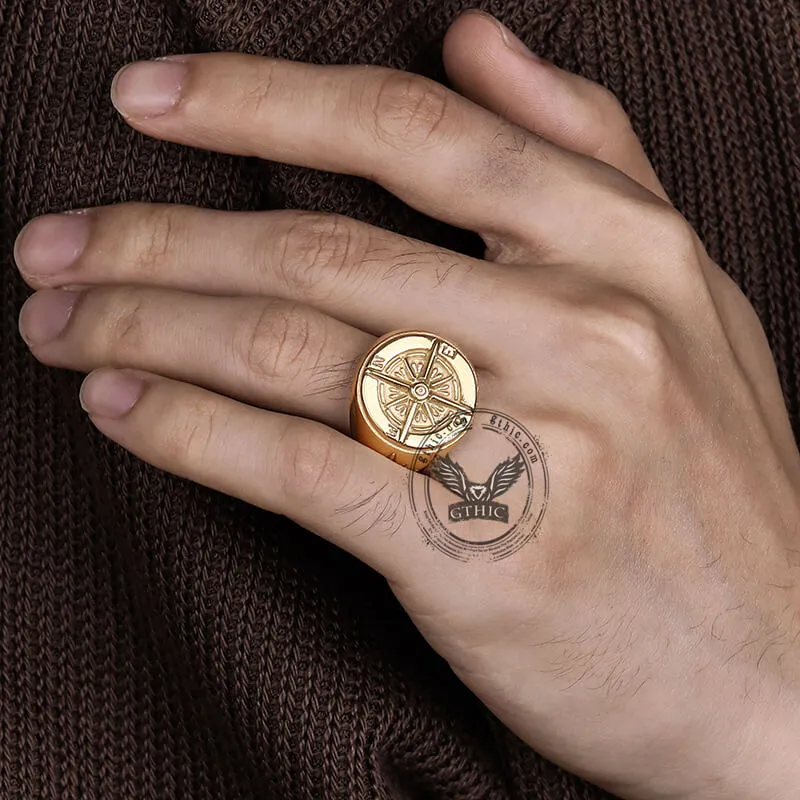 Round Compass Stainless Steel Ring