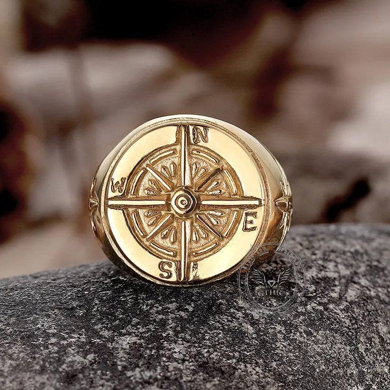 Round Compass Stainless Steel Ring