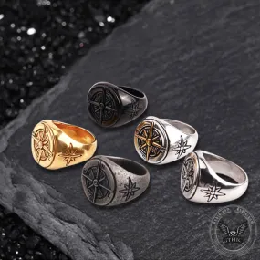 Round Compass Stainless Steel Ring