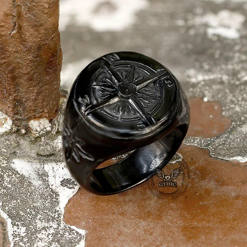 Round Compass Stainless Steel Ring