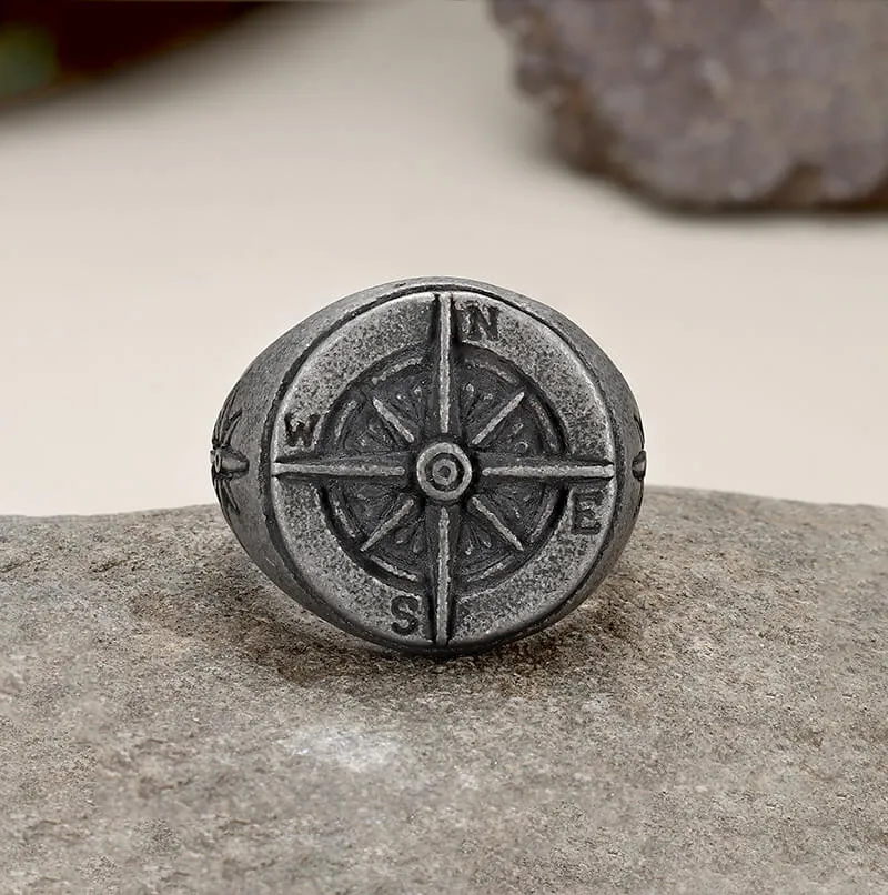 Round Compass Stainless Steel Ring