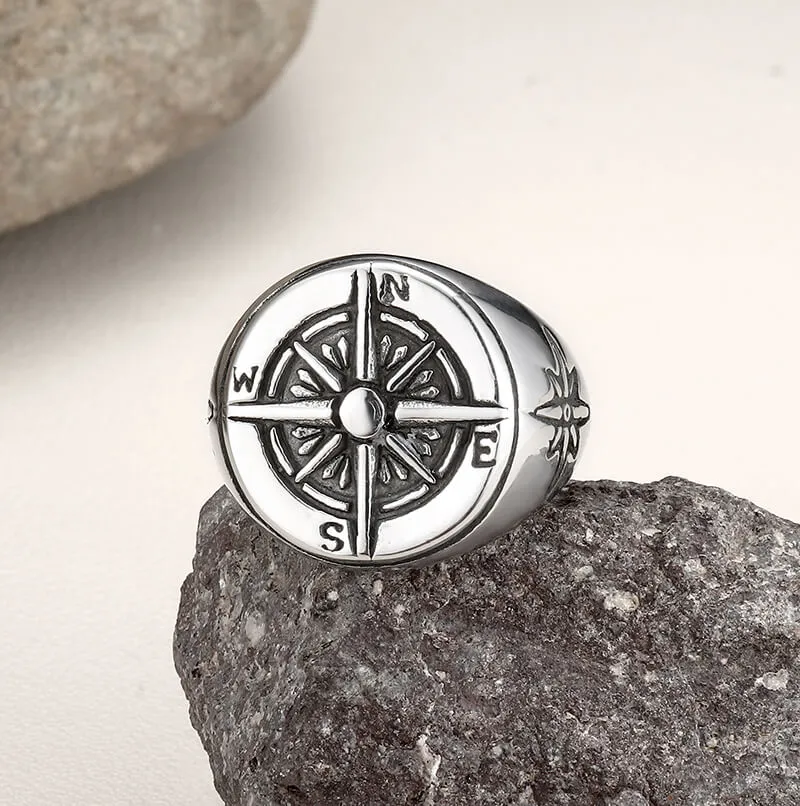 Round Compass Stainless Steel Ring