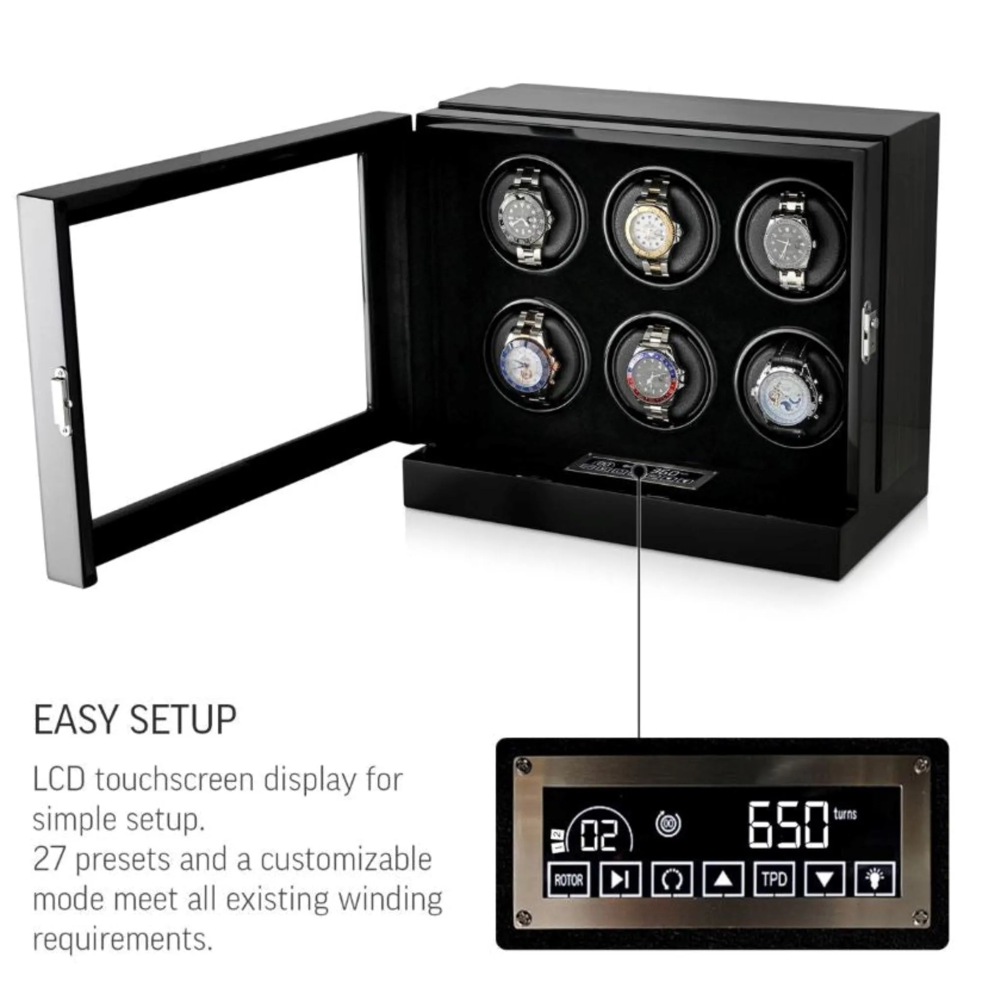 Seconds - Sydney Watch Winder Box for 6 Watches in Black (a)