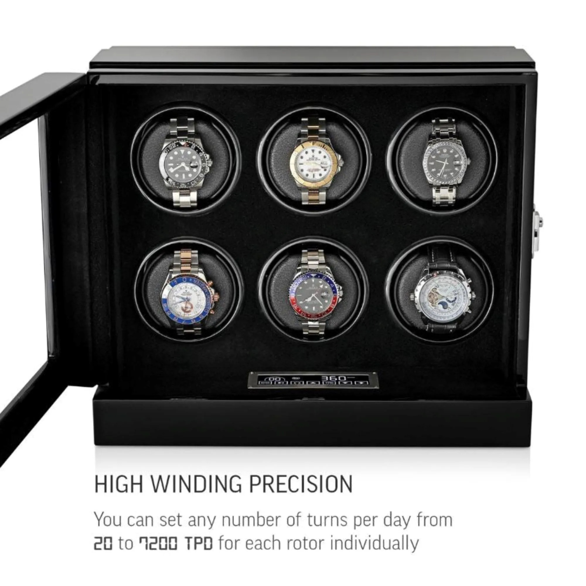 Seconds - Sydney Watch Winder Box for 6 Watches in Black (a)