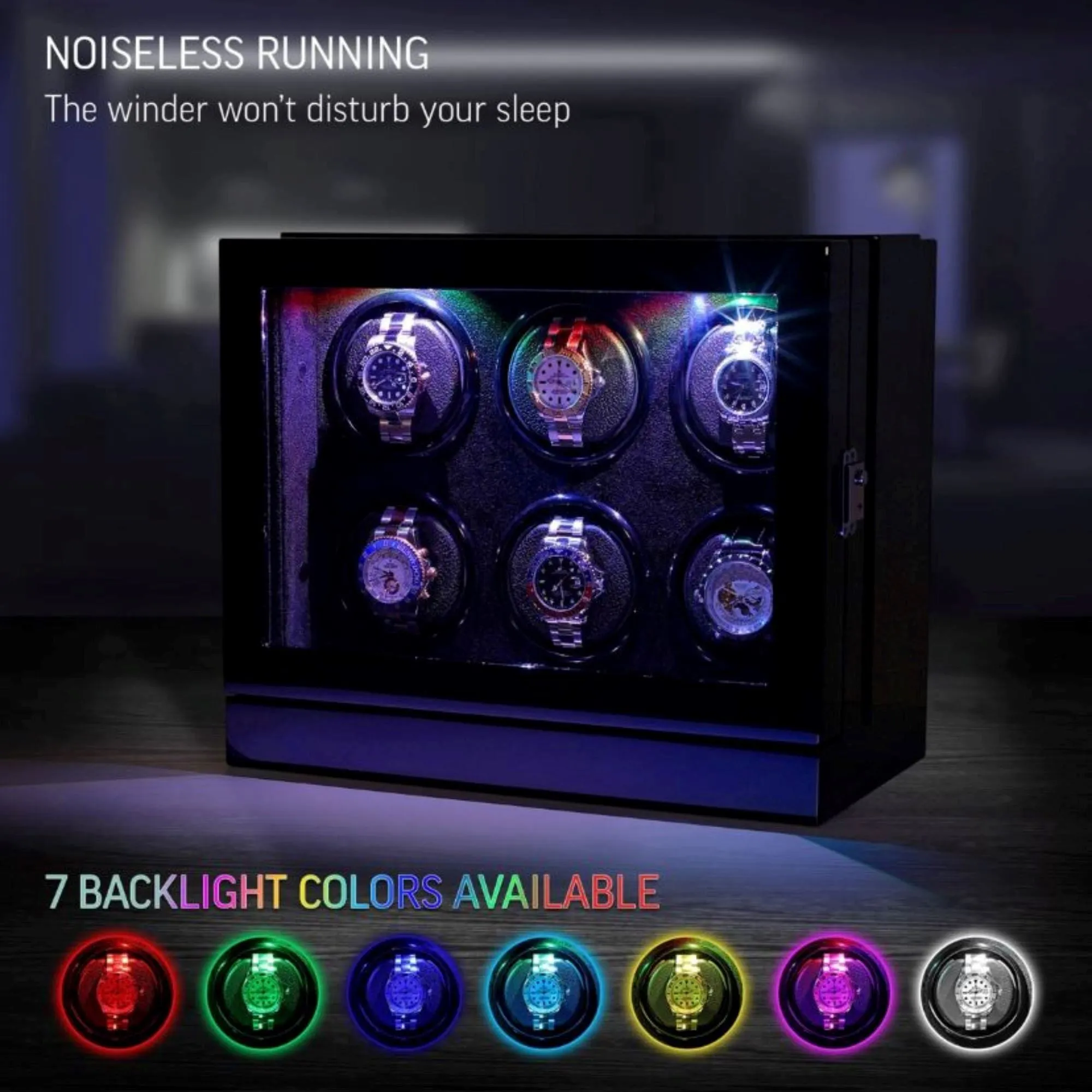 Seconds - Sydney Watch Winder Box for 6 Watches in Black (f)
