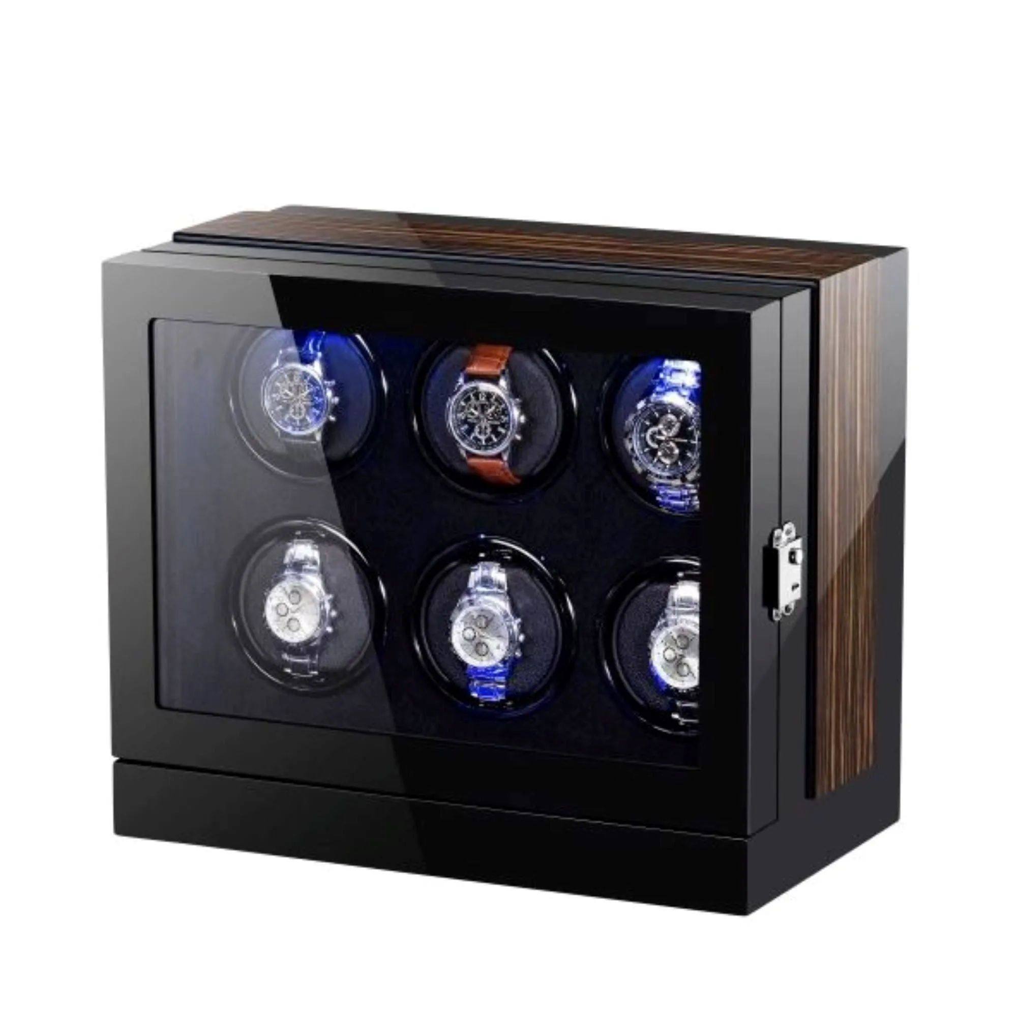 Seconds - Sydney Watch Winder Box for 6 Watches in Black (f)