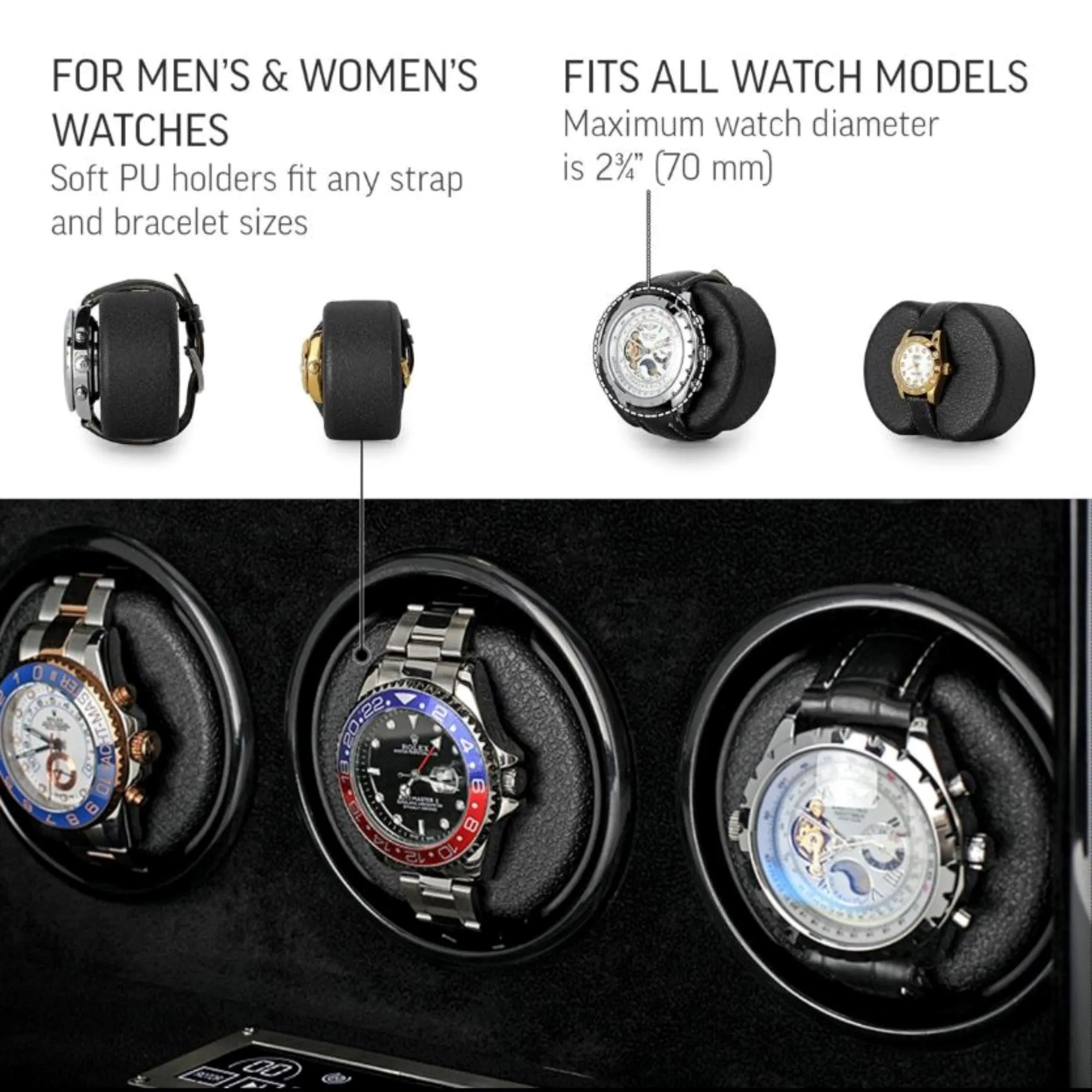 Seconds - Sydney Watch Winder Box for 6 Watches in Black (f)