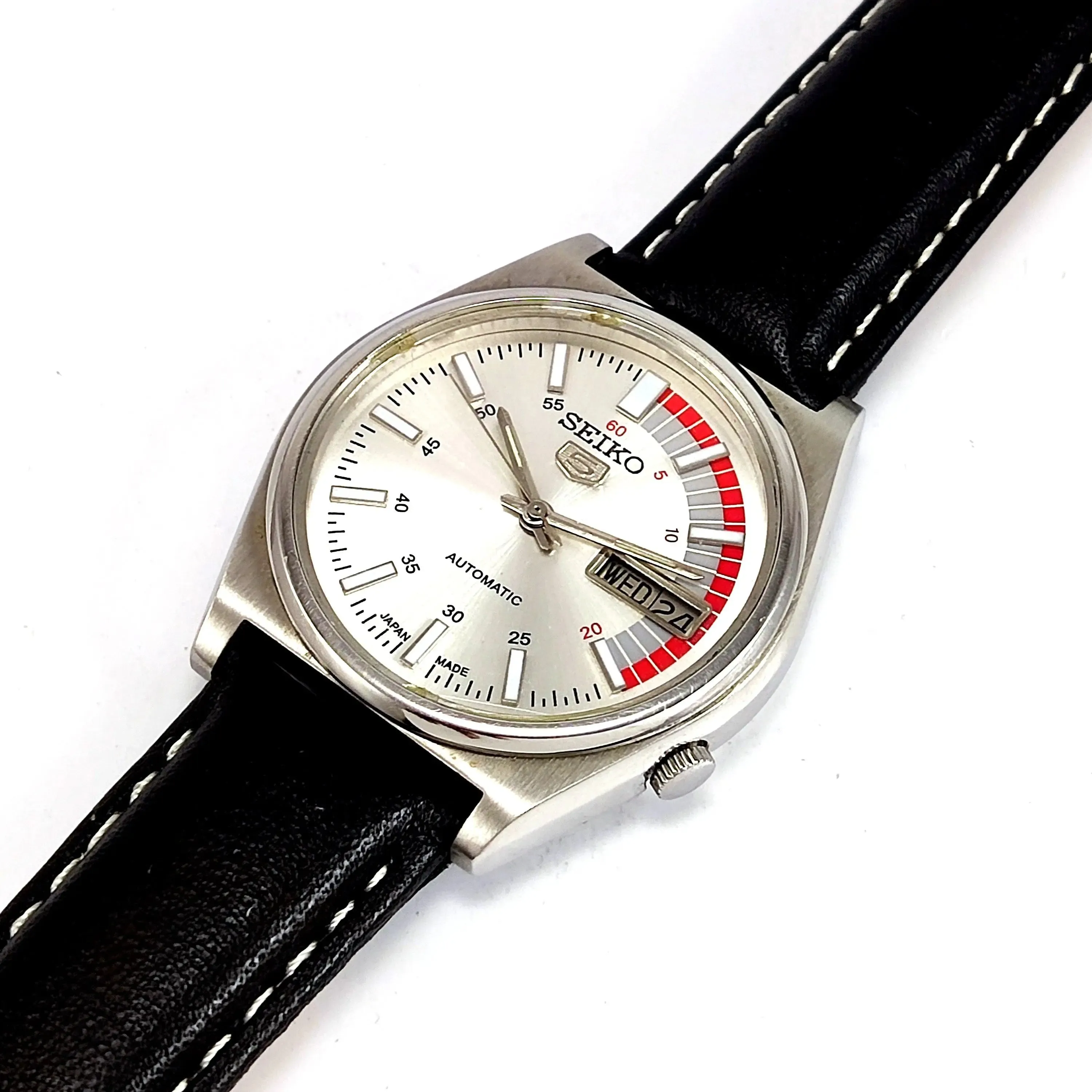 Seiko 5 Mechanical Automatic-7019A Silver Dial 21 Jewels Day Date Men's Wrist Watch