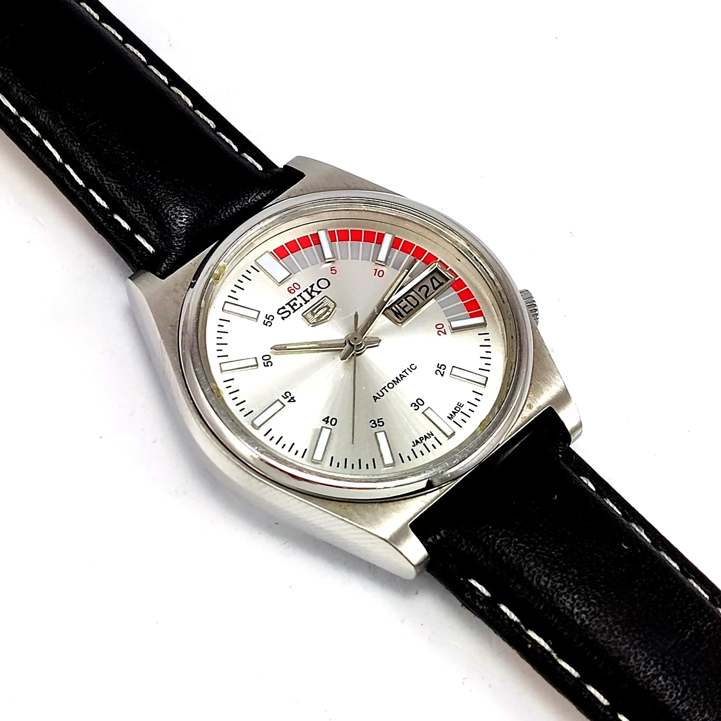 Seiko 5 Mechanical Automatic-7019A Silver Dial 21 Jewels Day Date Men's Wrist Watch