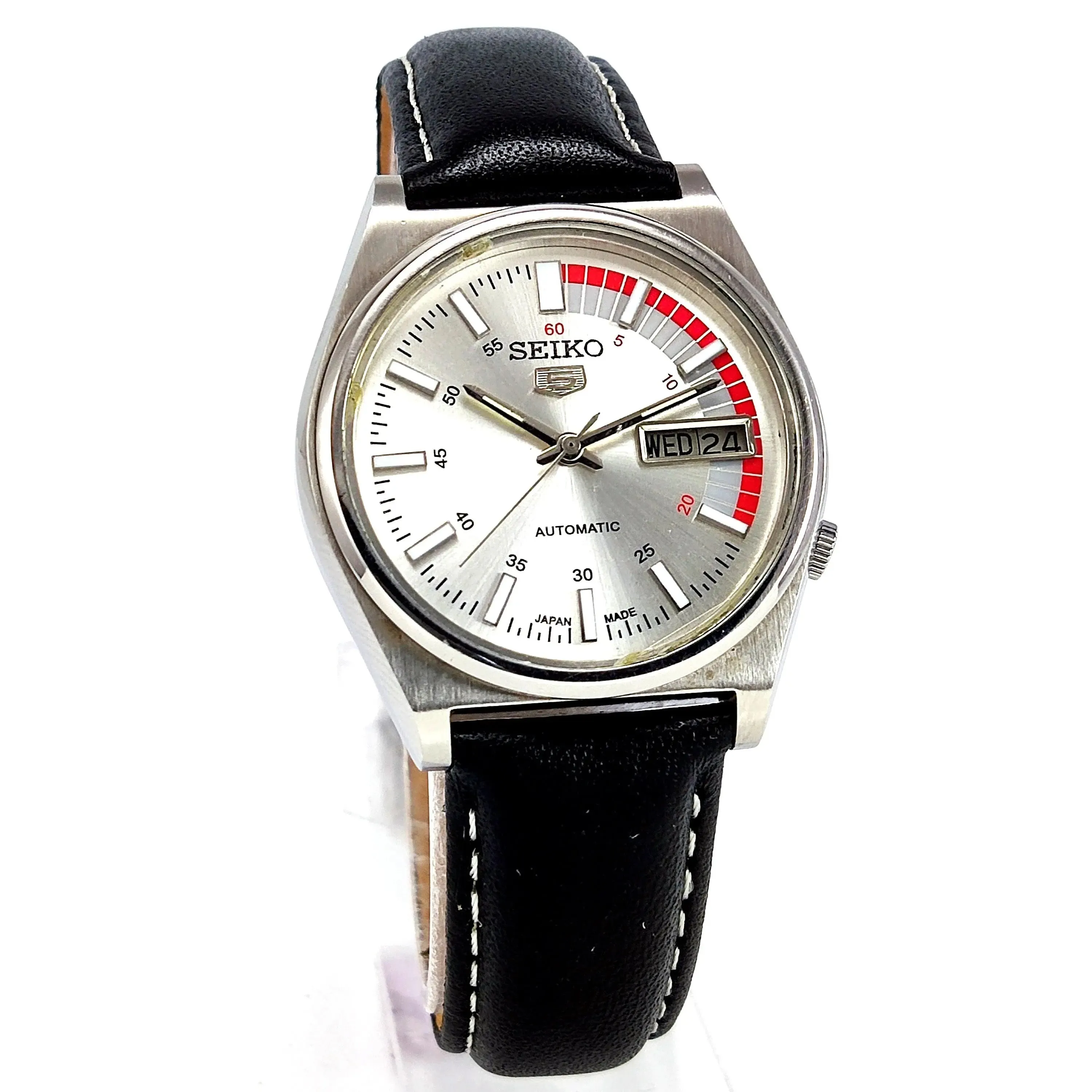 Seiko 5 Mechanical Automatic-7019A Silver Dial 21 Jewels Day Date Men's Wrist Watch