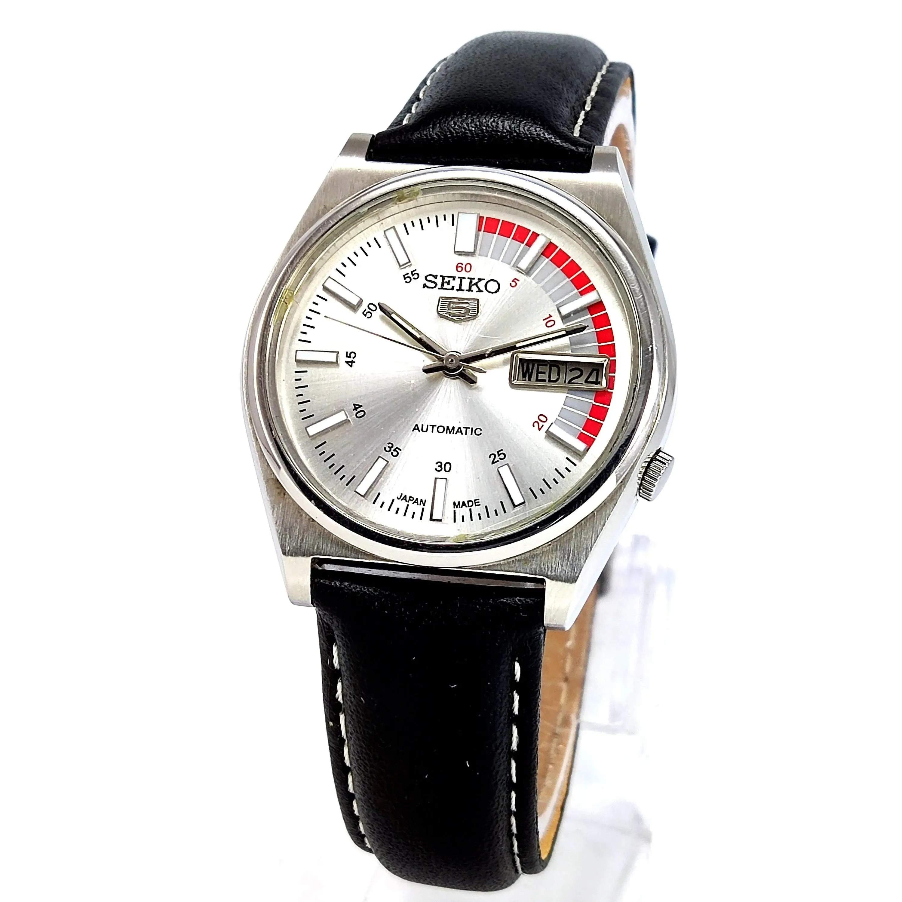 Seiko 5 Mechanical Automatic-7019A Silver Dial 21 Jewels Day Date Men's Wrist Watch