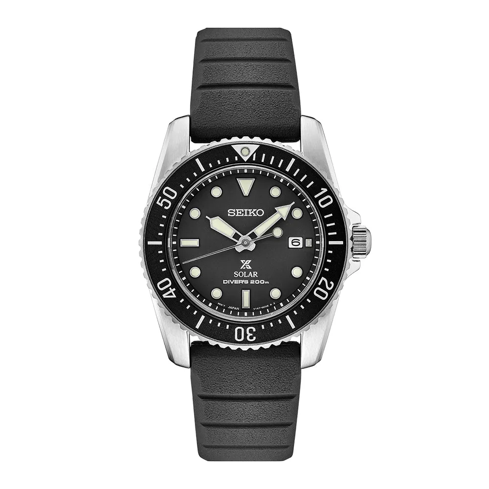 SEIKO Mens Prospex Solar Diver Black Dial Silicone Strap Watch - SNE573