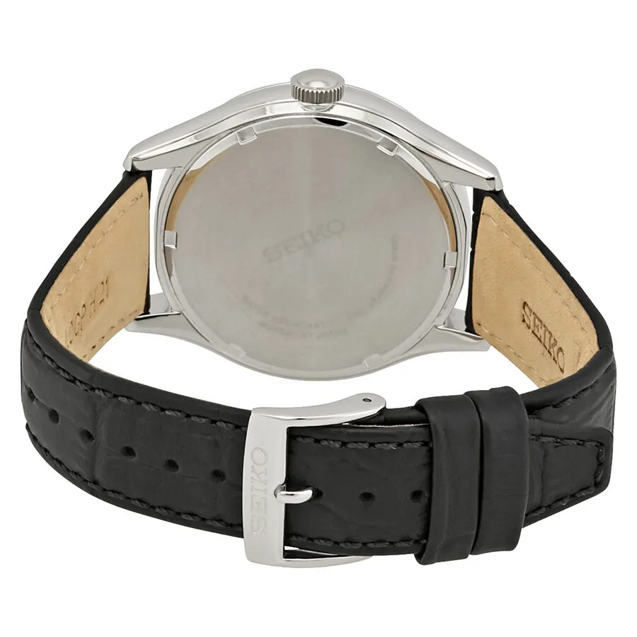 Seiko Solar Date Black Dial Black Leather Men's Watch SNE495