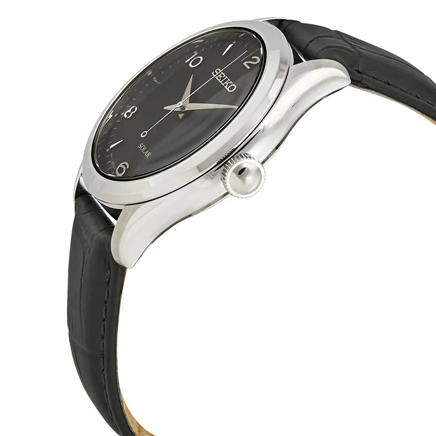 Seiko Solar Date Black Dial Black Leather Men's Watch SNE495