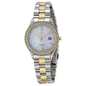 Seiko Solar Mother of Pearl Dial Two-tone Ladies Watch SUT074