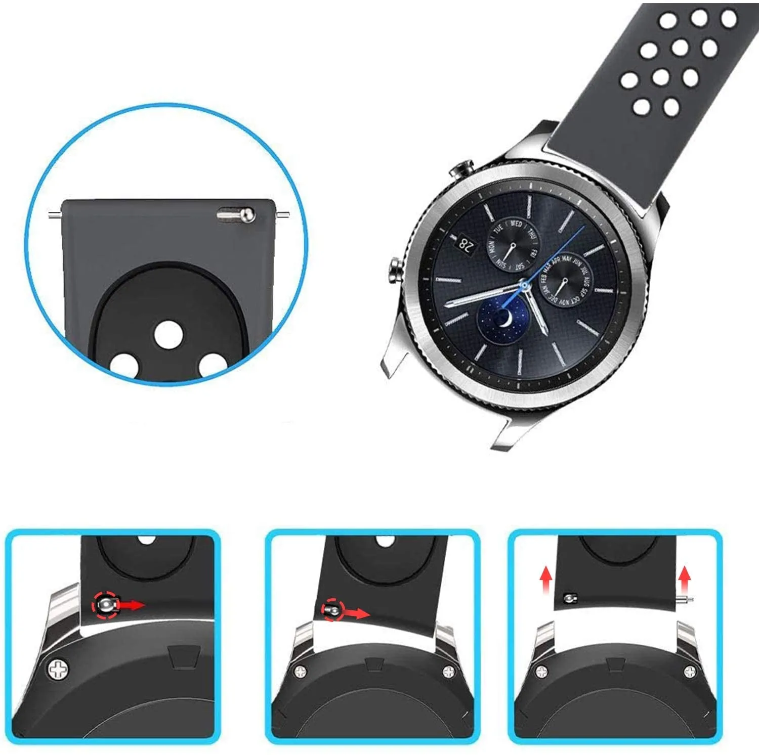 (Set of 2) Smart watch strap adapter spring bar watch pin (20mm bar width) - silver