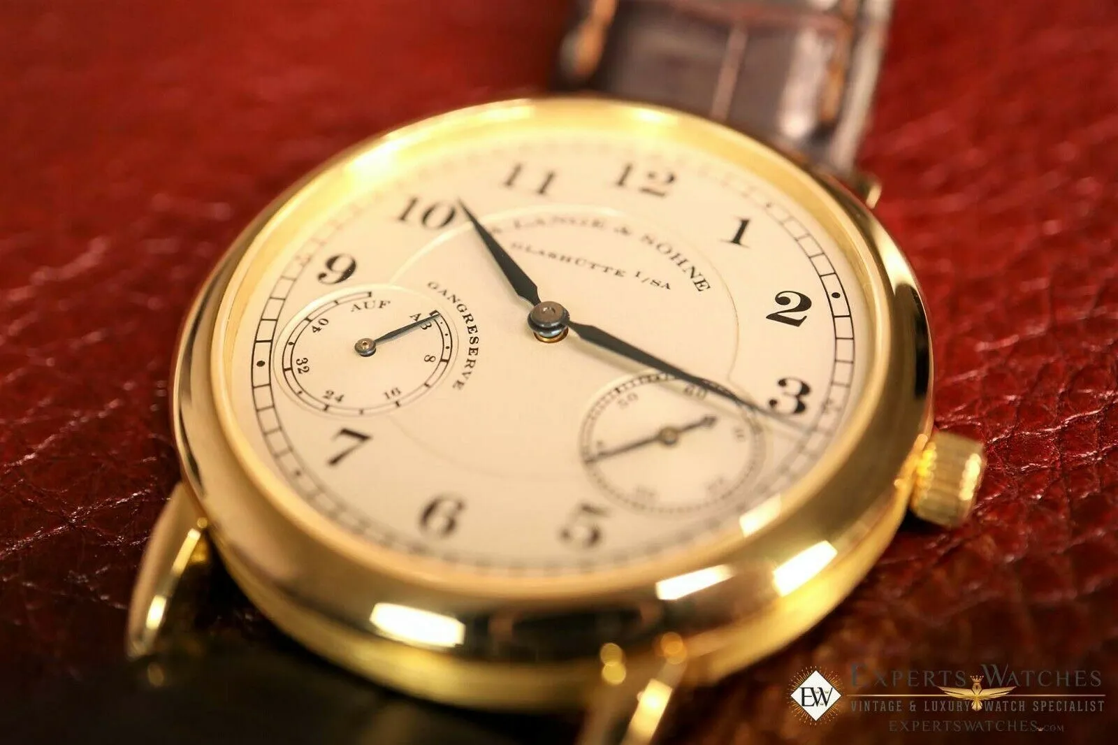 Sold!!! A Lange & Sohne 1815 Up & Down 221.021 36MM Power Reserve 18K Yellow Gold Extras