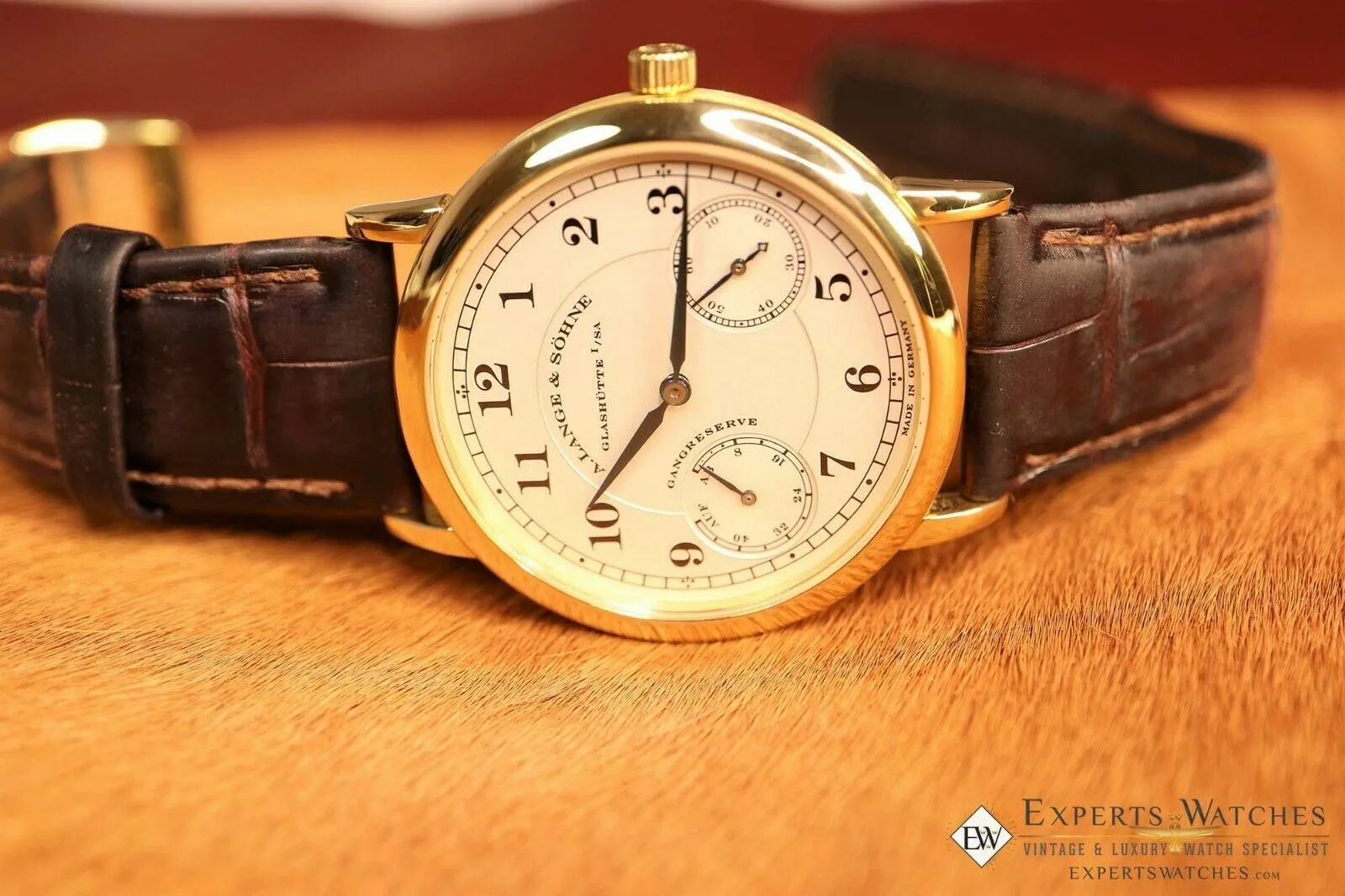 Sold!!! A Lange & Sohne 1815 Up & Down 221.021 36MM Power Reserve 18K Yellow Gold Extras