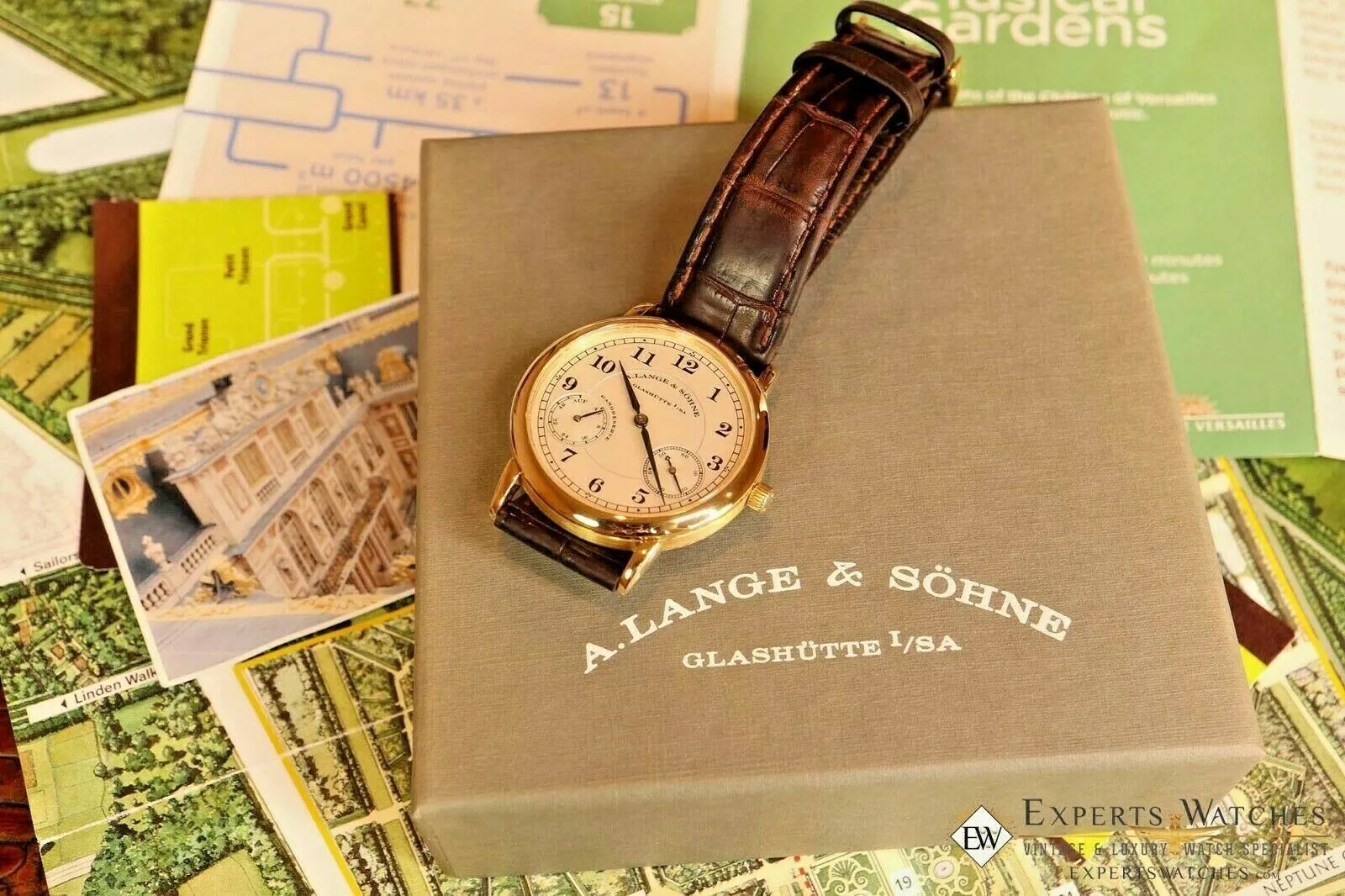 Sold!!! A Lange & Sohne 1815 Up & Down 221.021 36MM Power Reserve 18K Yellow Gold Extras