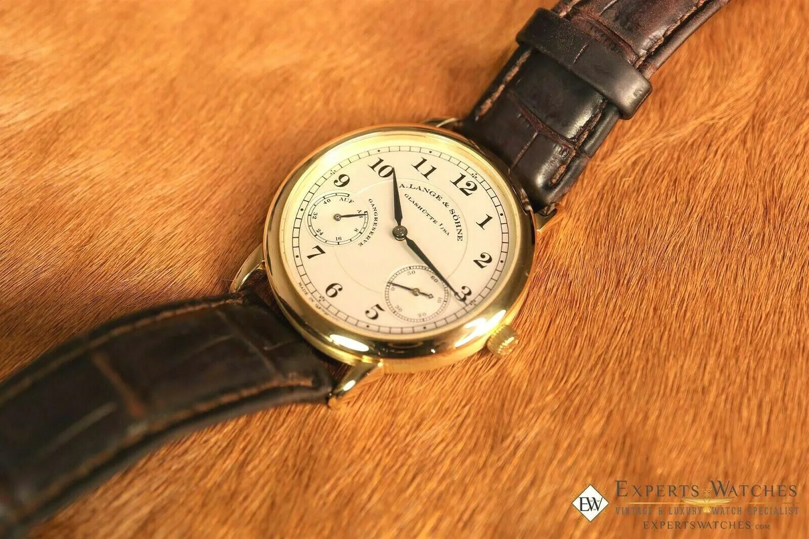 Sold!!! A Lange & Sohne 1815 Up & Down 221.021 36MM Power Reserve 18K Yellow Gold Extras